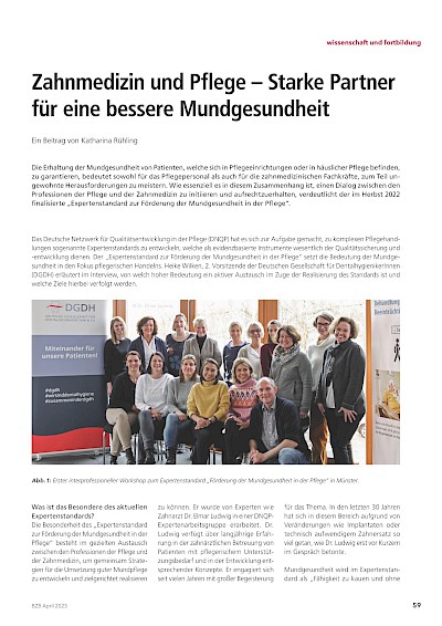 1. Workshop "Pflege & Zahnmedizin im Dialog" Beitrag