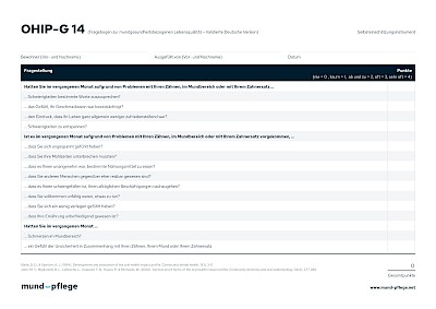 Einschätzung: Assessment Selbsteinschätzung OHIP-G 14 Formular