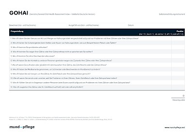 Einschätzung: Assessment Selbsteinschätzung GOHAI Formular