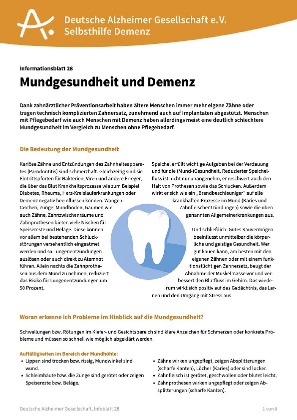 Infoblatt "Mundgesundheit und Demenz"