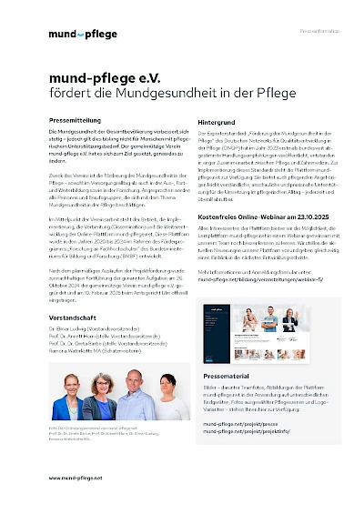 Presse 25.9.2025: "mund-pflege e.V. fördert die Mundgesundheit in der Pflege"