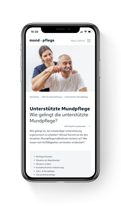 Presse iPhone-Mockup "Unterstützte Mundpflege" mit transparentem Hintergrund (.png)