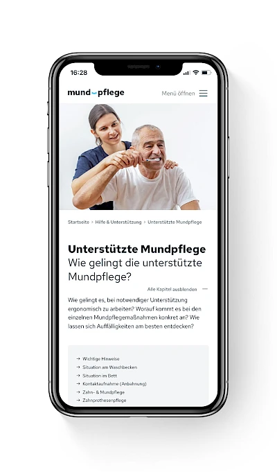 Presse iPhone-Mockup "Unterstützte Mundpflege" mit weißem Hintergrund (.jpg)